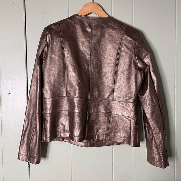Bernardo Bronze Metallic Zipper‎ Leather Jacket Womens Size Large - Picture 5 of 13